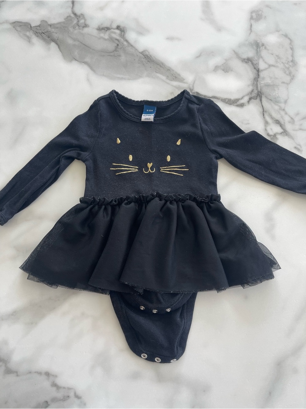 Old navy Black Long-Sleeve Tulle Cat One-Piece